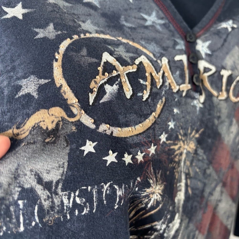 Christopher & Banks Y2K Americana Hooded Henley Top S - Picture 8 of 9